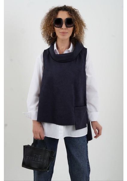 Lacivert Cepli Nubuk Bluz