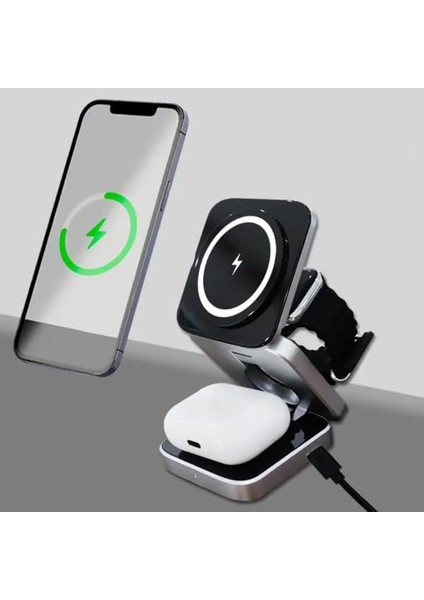 Uyumlu 3in1 Kablosuz Şarj Cihazı Uyumlu Uyumlu Masaüstü Portatif Katlanabilir Taşınabilir Cep Boyutu Şarj Aleti Airpod Uyumlu PB11