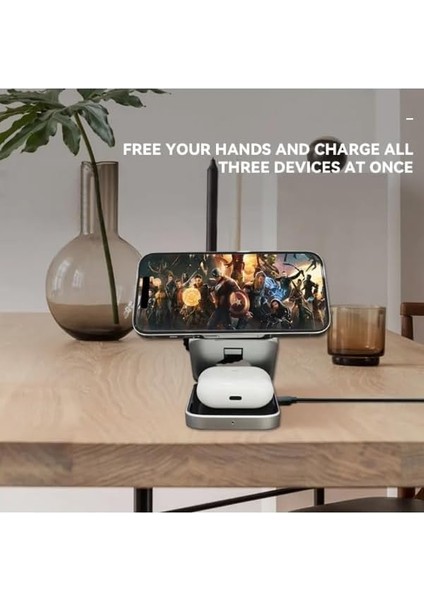Uyumlu 3in1 Kablosuz Şarj Cihazı Uyumlu Uyumlu Masaüstü Portatif Katlanabilir Taşınabilir Cep Boyutu Şarj Aleti Airpod Uyumlu PB11 fiyatları