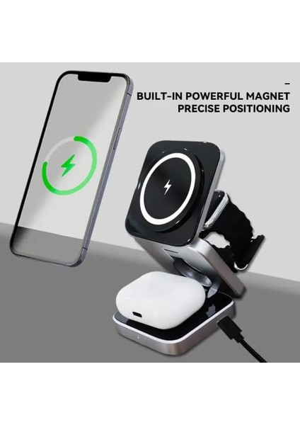Uyumlu 3in1 Kablosuz Şarj Cihazı Uyumlu Uyumlu Masaüstü Portatif Katlanabilir Taşınabilir Cep Boyutu Şarj Aleti Airpod Uyumlu PB11 modelleri