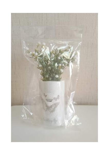Dahil, Dahil, Çiçek,beyaz Yapay Çiçek, Dekoratif Kelebek Desenli 7X7X16CM modelleri