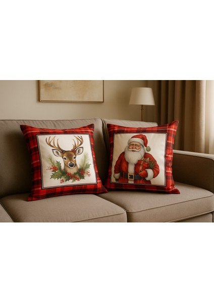 Çift Tarafı Baskılı Candy Christmas Desenli 2'li Set Kadife Kırlent Kılıfı Yılbaşı - Noel fiyatları