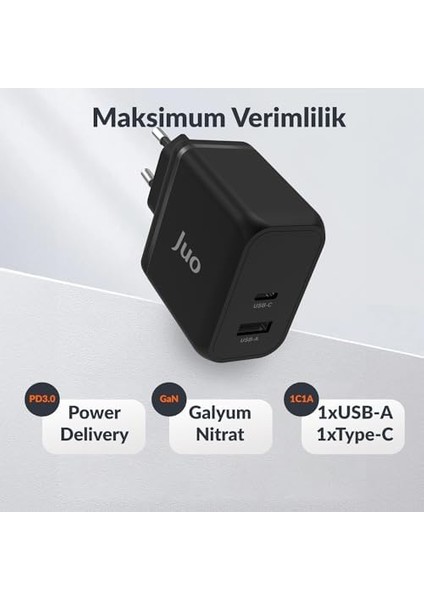 Juo 65W Gan Usb-C + Usb-A Şarj Aleti & iPad & & Notebook Uyumlu Pd Hızlı Şarj Cihazı fiyatları