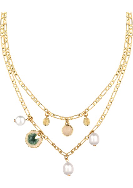 Gold Çoklu Charm Zincir Kolye
