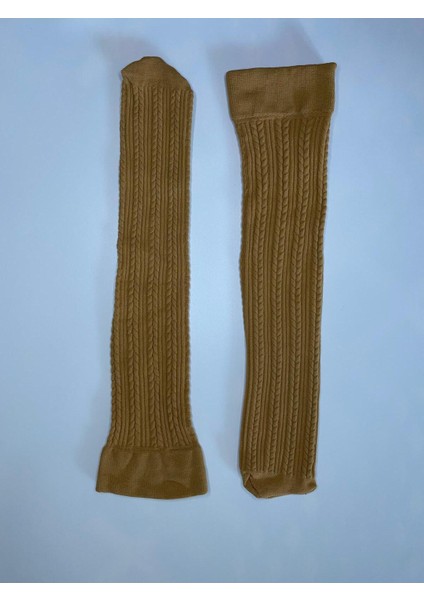 Knıt Kabartma Triko 200 Den Örgü Desenli Kalın Kışlık Ten Nude Dizaltı Pantolon Çorabı