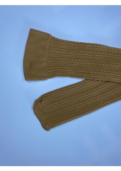 Knıt Kabartma Triko 200 Den Örgü Desenli Kalın Kışlık Ten Nude Dizaltı Pantolon Çorabı modelleri