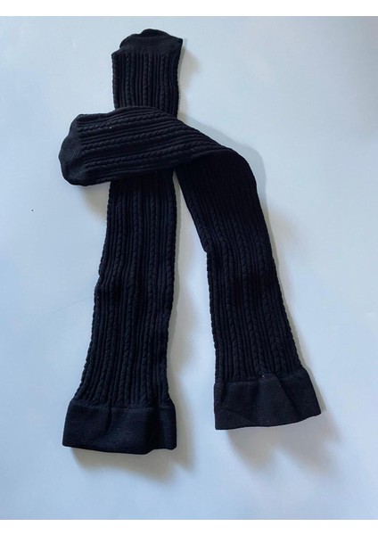 Knıt Kabartma Triko 200 Den Örgü Desenli Kalın Kışlık Siyah Black Dizaltı Pantolon Çorabı