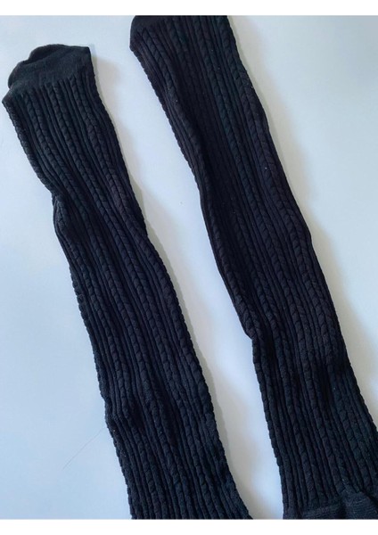 Knıt Kabartma Triko 200 Den Örgü Desenli Kalın Kışlık Siyah Black Dizaltı Pantolon Çorabı fırsatları