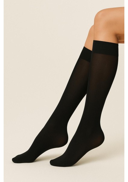 Kadın Diz Altı Pantolon Çorap Orta Kalın Micro 40 Siyah Mat Mus Çorap
