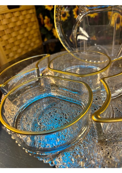 Gold Yaldızlı Bölmeli Çerezlik,tepsili Sunumluk, Kahvaltılık