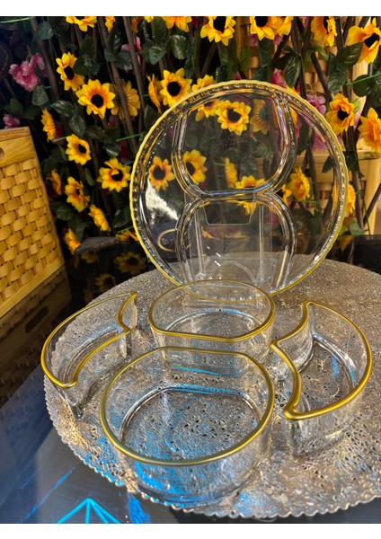 Gold Yaldızlı Bölmeli Çerezlik,tepsili Sunumluk, Kahvaltılık modelleri