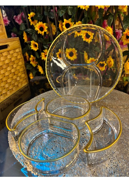 Gold Yaldızlı Bölmeli Çerezlik,tepsili Sunumluk, Kahvaltılık fırsatları