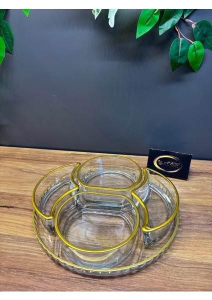 Gold Yaldızlı Bölmeli Çerezlik,tepsili Sunumluk, Kahvaltılık indirimleri