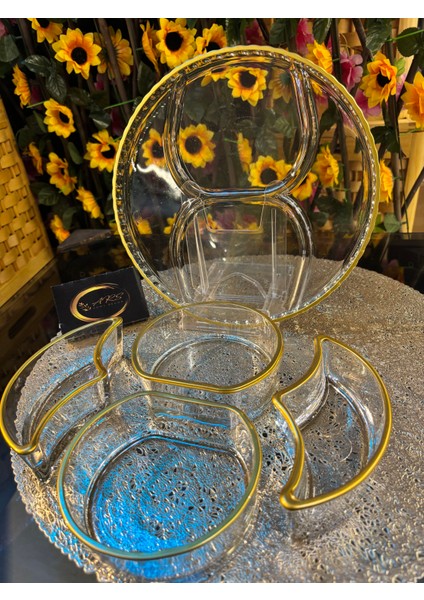 Gold Yaldızlı Bölmeli Çerezlik,tepsili Sunumluk, Kahvaltılık