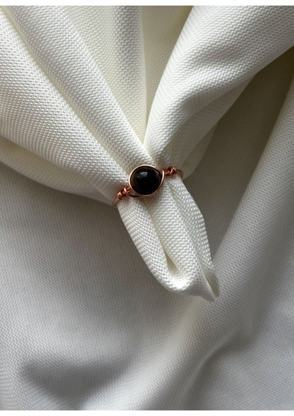 Gold Obsidyen Taşı Ayarlanabilir Bakır Tel Yüzük El Yapımı