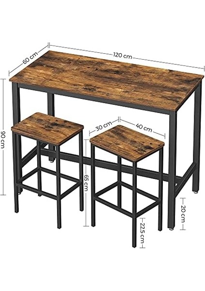 Yemek Masası Seti, 2 Bar Tabureli Bar Masası, Tabure Seti, Barlı Mutfak Tezgahı, Yemek, Mutfak, Oturma Odası Vb. Için LBT15X, 120 x 60 x 90 cm (U x G x Y) modelleri