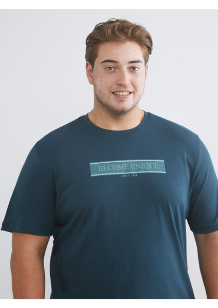 Yeni Sezon Büyük Beden Bisiklet Yaka Baskılı Erkek Tişört