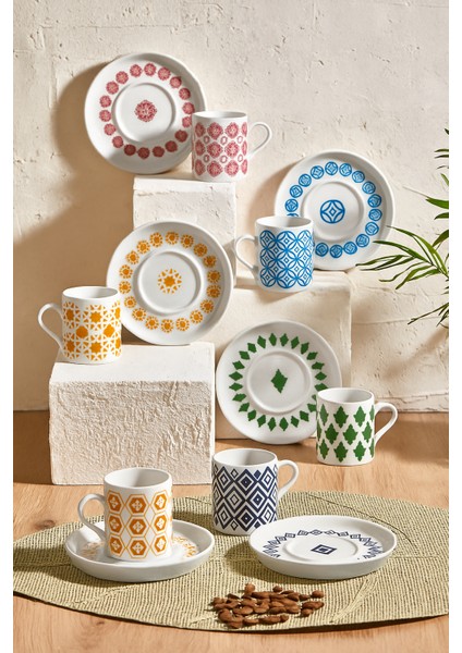 Casablanca Karışık Renk 12 Parça 6 Kişilik Porselen Kahve Fincan Takımı 90CC