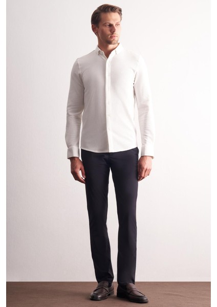 Ekru Uzun Kol Düğmeli Yaka Kendinden Desenli Pamuklu Slim Fit Gömlek 1004255267 fiyatları
