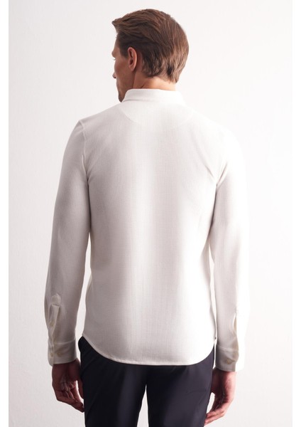 Ekru Uzun Kol Düğmeli Yaka Kendinden Desenli Pamuklu Slim Fit Gömlek 1004255267 indirimleri