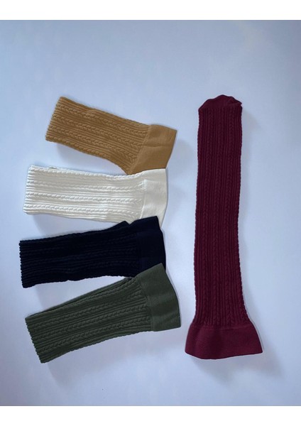 Kadın Dizaltı Renkli Desenli Pantolon Çorap / 5 Adet Kabartma Knıt Örgü Kışlık Çorap