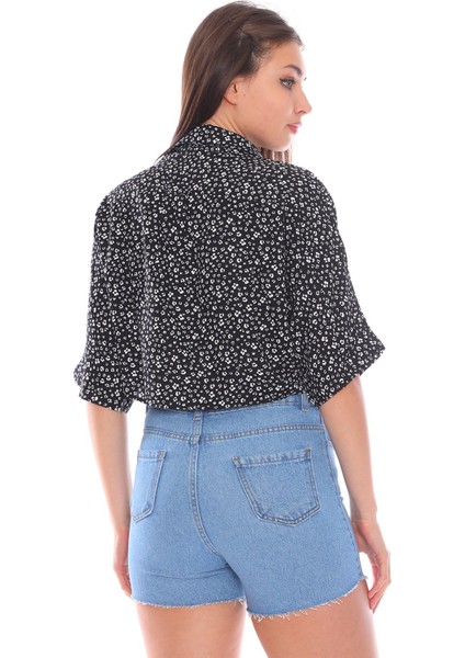 Önden Bağlamalı Mavi Salaş Kadın Gömlek indirimleri