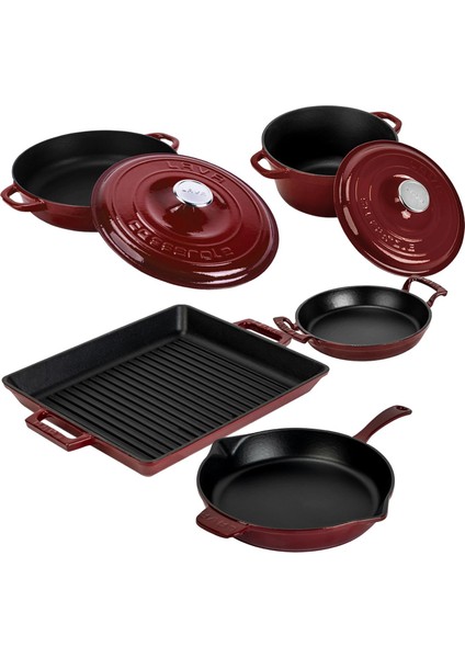 Döküm Bordo Serisi Set – Tencere, Tava, Sahan ve Izgara Bir Arada fiyatları