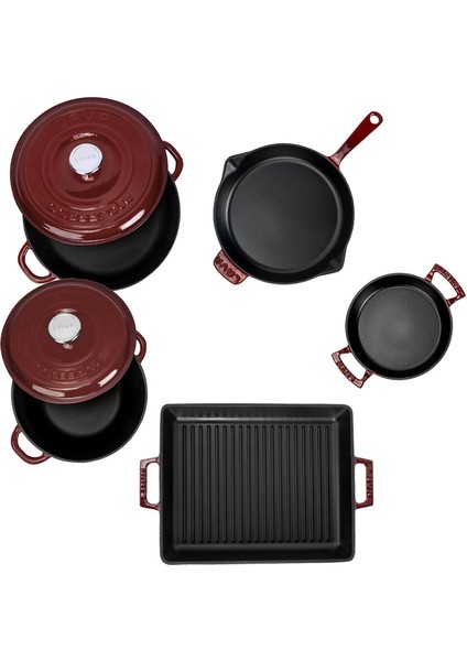 Döküm Bordo Serisi Set – Tencere, Tava, Sahan ve Izgara Bir Arada modelleri