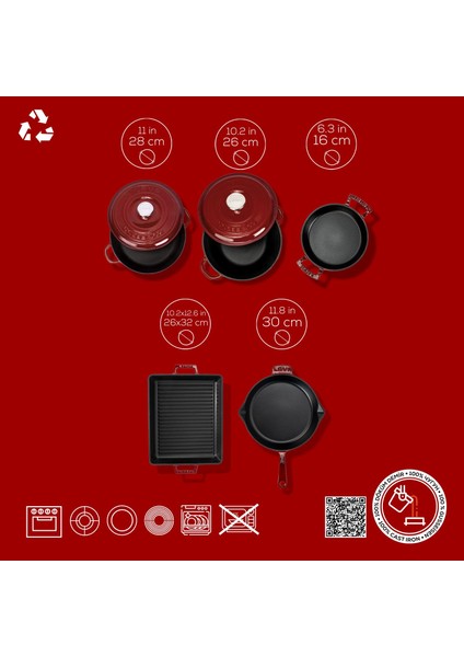 Döküm Bordo Serisi Set – Tencere, Tava, Sahan ve Izgara Bir Arada fırsatları