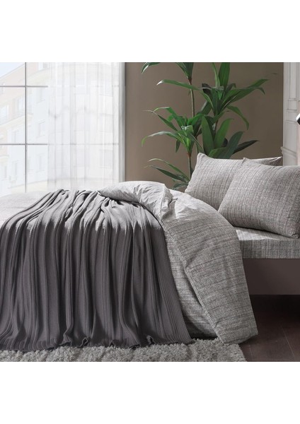 DÜZ%100 Pamuk Nevresim Takımı, Gri, Çift Kişilik