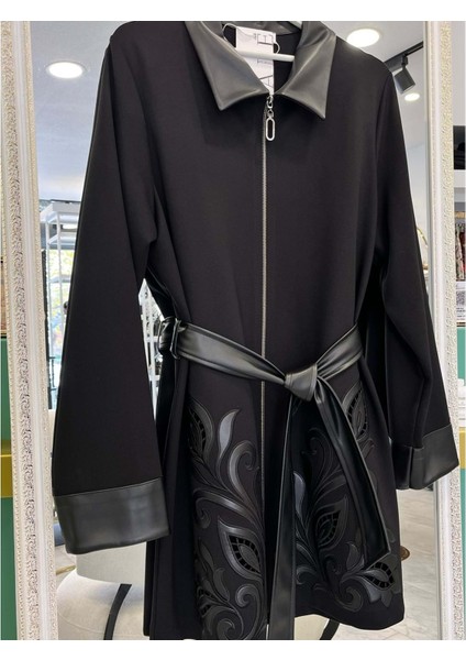 Hale Jardin Deri Detaylı Ceket - Siyah - 1 modelleri