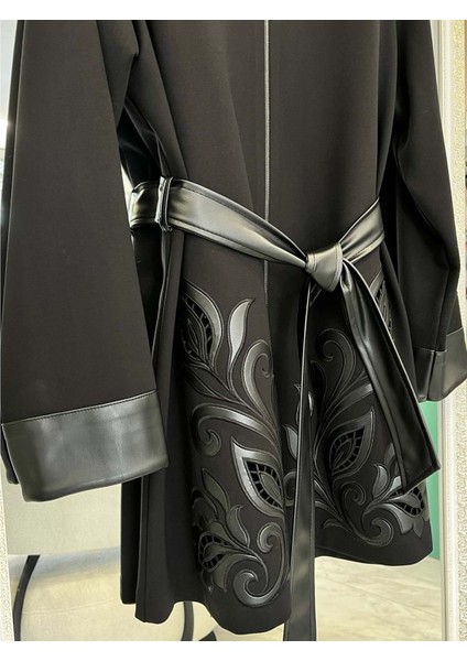 Hale Jardin Deri Detaylı Ceket - Siyah - 1 fırsatları