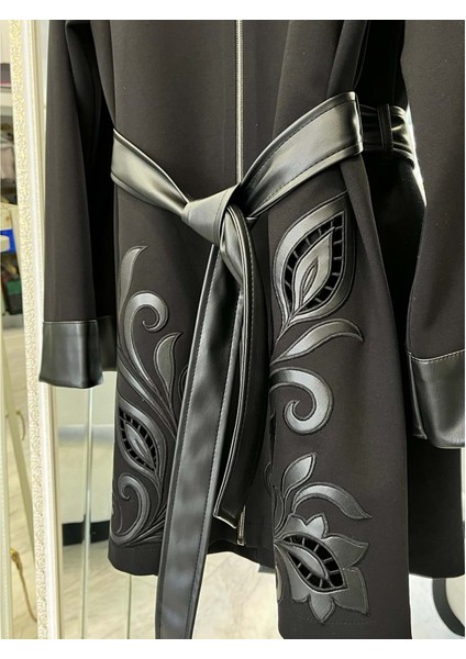 Hale Jardin Deri Detaylı Ceket - Siyah - 1 indirimleri