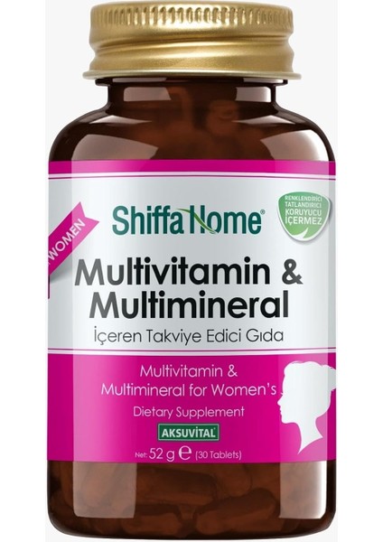 Shiffa Home Multivitamin Kadın 1760 Mg 30 Tablet | Koenzim Q10, Lutein, Resveratrol, Kollajen ve Vitamin-Mineral Desteği | Enerji, Bağışıklık ve Güzellik Için