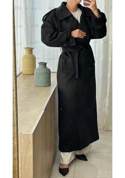 Uzun Siyah Süet Vatkalı Trençkot fiyatları