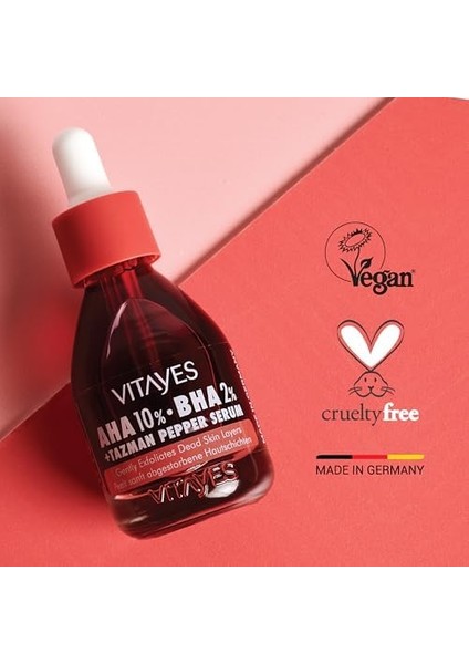 Vıtayes Aha%10 Bha%2 Kırmızı Peeling Cilt Serumu - Gözenek Sıkılaştırıcı, Cilt Canlandırıcı, Yenileyici, Ton Eşitleyici, Arındırıcı, Siyah Nokta ve Akne Karşıtı, Anti-Aging, Yaşlanma Karşıtı 30 ml modelleri