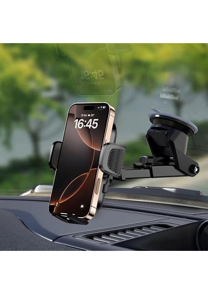 Otomatik Klipsli Araba Telefon Tutucu Cam ve Torpido Için Yüksek Kalite Yapışkan, Ayarlanabilir Yükseklik ve Yakınlık Ergonomik Tasarım Araç Telefon Tutucu fiyatları