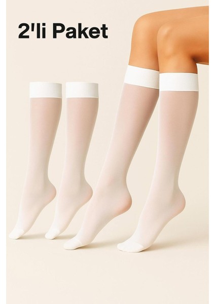 2'li Kadın Diz Altı Pantolon Çorap Orta Kalın Micro 40 Denye Beyaz Mat Mus Çorap fiyatları