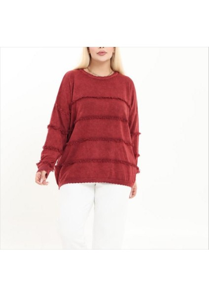 Kadın Büyük Beden Bisiklet Yaka Püskül Detay %100 Pamuk Triko Kazak fiyatları