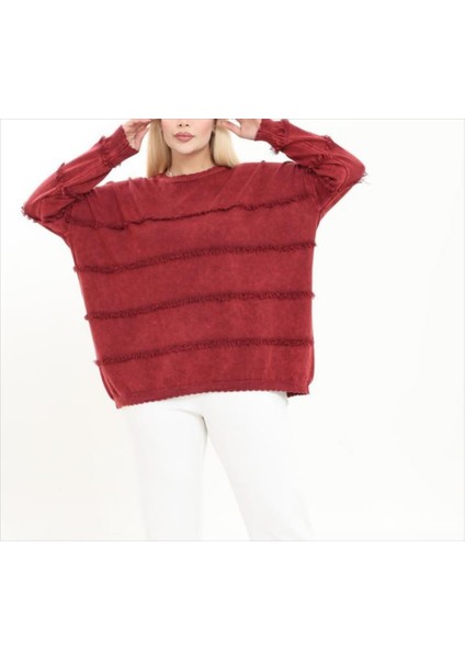 Kadın Büyük Beden Bisiklet Yaka Püskül Detay %100 Pamuk Triko Kazak modelleri