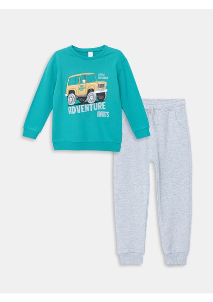 Yeni Sezon Bisiklet Uzun Kollu Baskılı Erkek Bebek Sweatshirt ve Eşofman Alt 2'li Takım