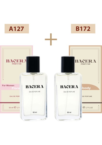 Bacera A127 Floral Kadın Parfüm 50ML Edp B172 Woody Erkek Parfüm 50ML Edp