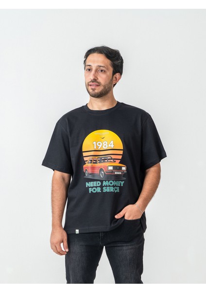 Unisex Erkek/kadın Oversize Bisiklet Yaka %100 Pamuk Serçe Baskılı T-Shirt