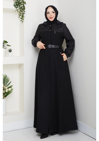 Kışlık Kaşe Kadın Siyah Manto Genç Spor Büyük Beden 58003