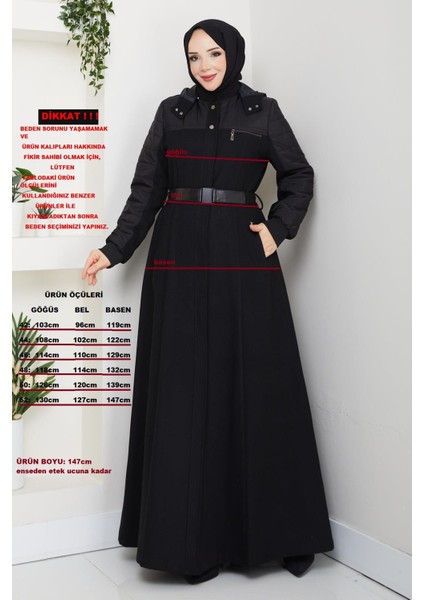 Kışlık Kaşe Kadın Siyah Manto Genç Spor Büyük Beden 58003 modelleri