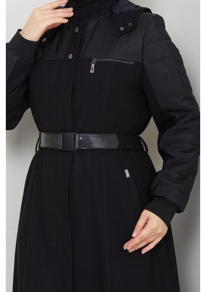 Kışlık Kaşe Kadın Siyah Manto Genç Spor Büyük Beden 58003