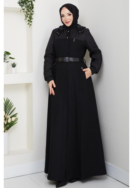 Kışlık Kaşe Kadın Siyah Manto Genç Spor Büyük Beden 58003