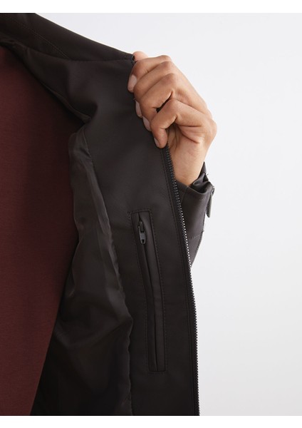 Yeni Sezon Standart Kalıp Gömlek Yaka Erkek Deri Görünümlü Ceket fırsatları