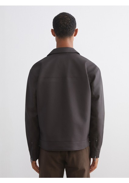 Yeni Sezon Standart Kalıp Gömlek Yaka Erkek Deri Görünümlü Ceket indirimleri