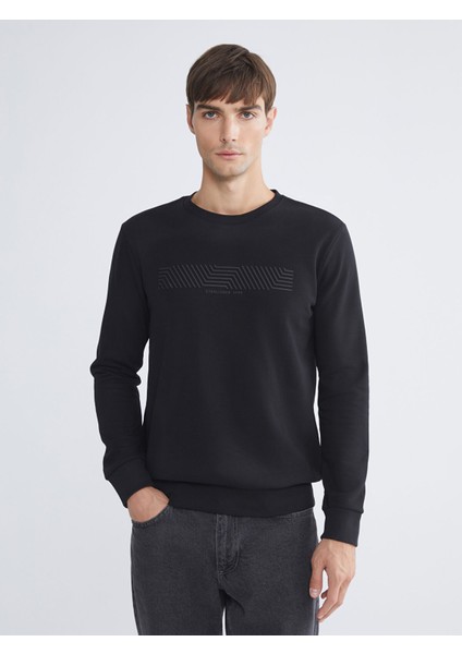 Yeni Sezon Bisiklet Yaka Baskılı Erkek Kalın Sweatshirt